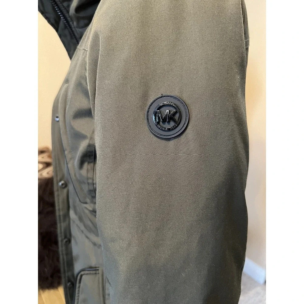 MICHAEL MICHAEL KORS Hooded Puffer Coat Parka Women's Sz S Green %100 Real‎ Fur